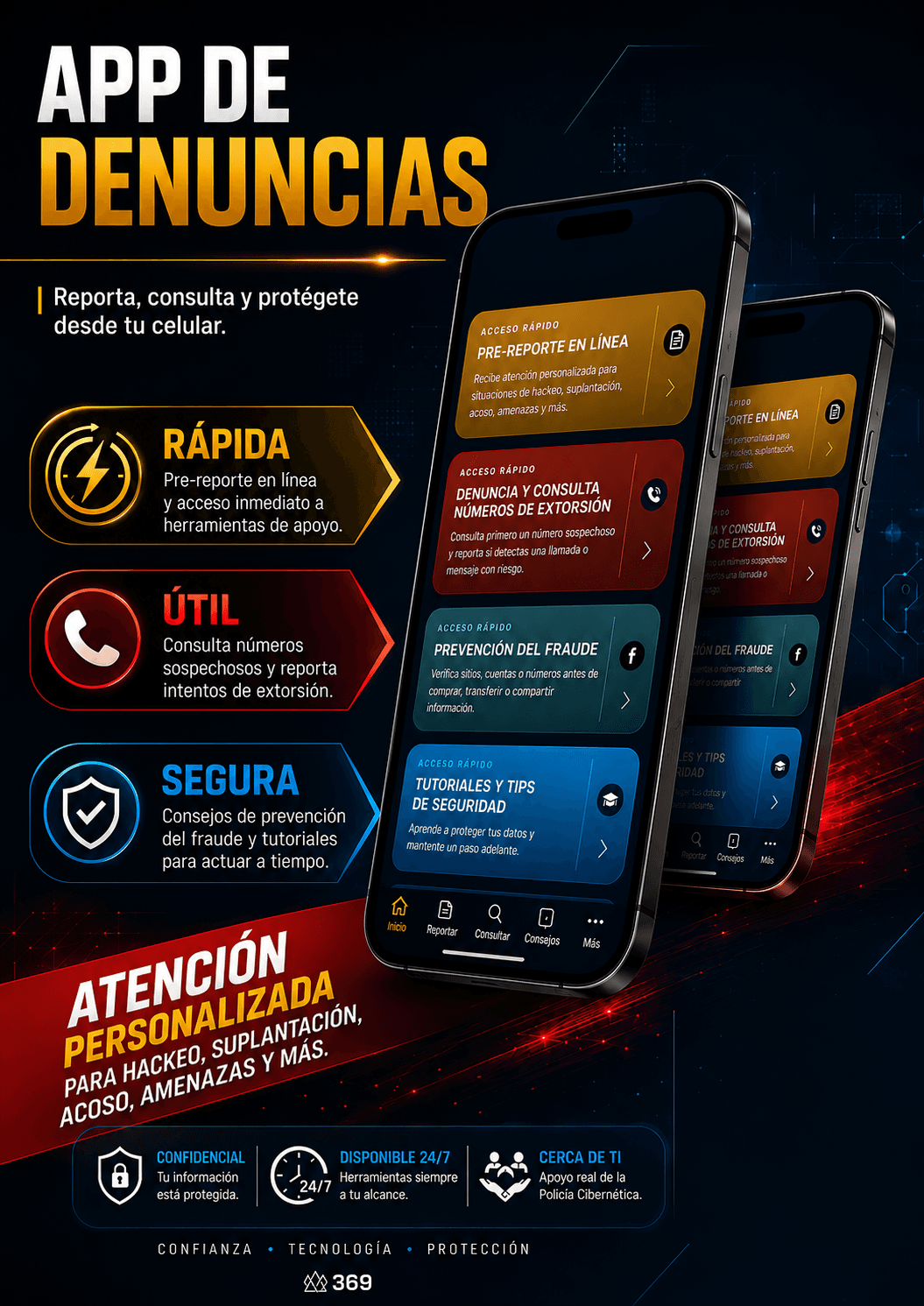 Poster de la app de denuncias con referencia a la Policía Cibernética del Estado de Coahuila