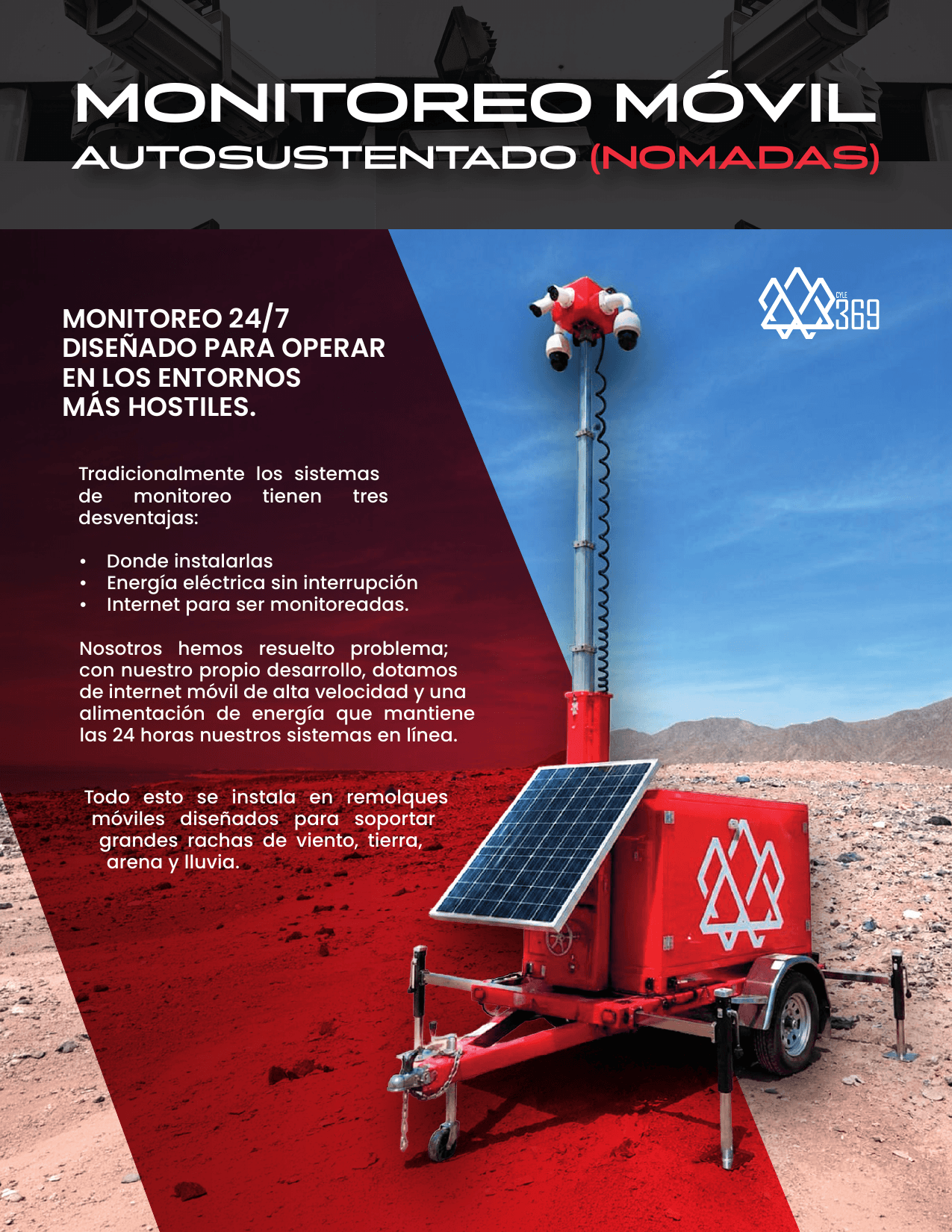 Segunda página del brochure de monitoreo móvil autosustentado de 369