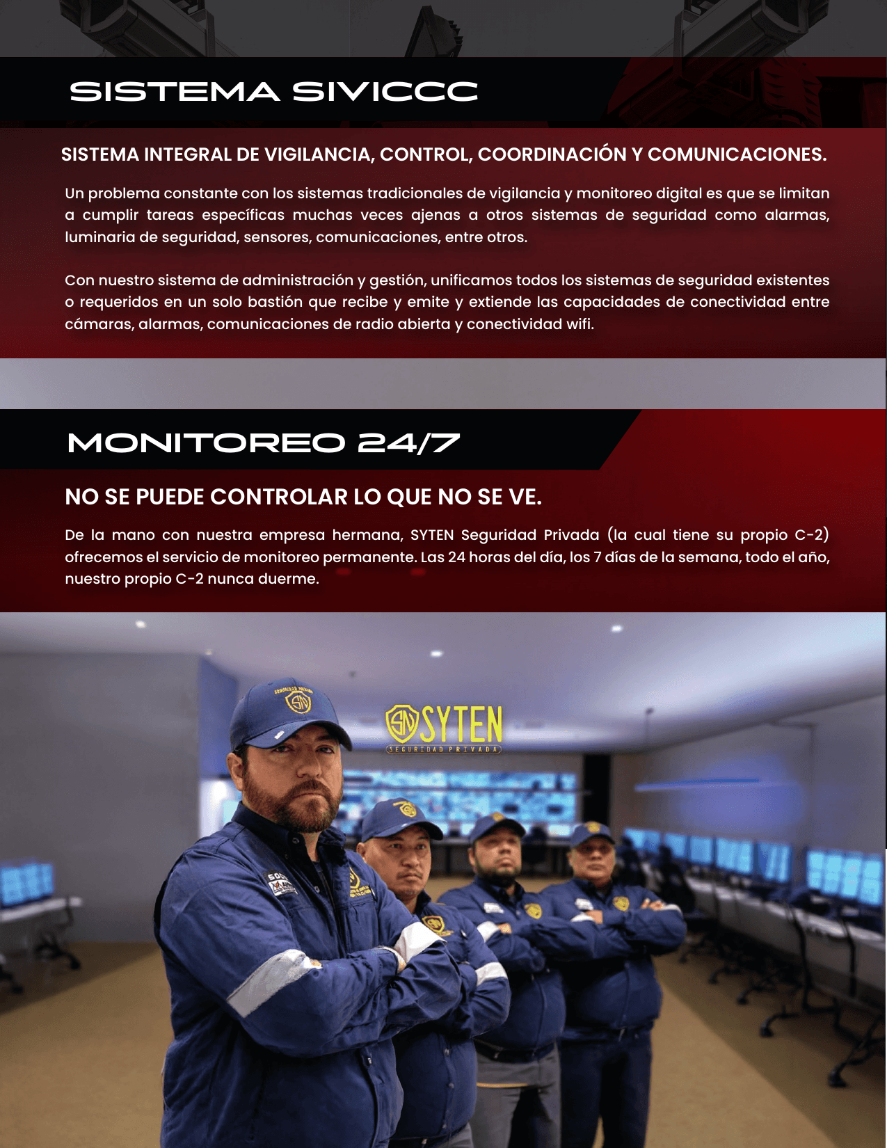 Cuarta página del brochure de SIVICCC y monitoreo 24 7 de 369